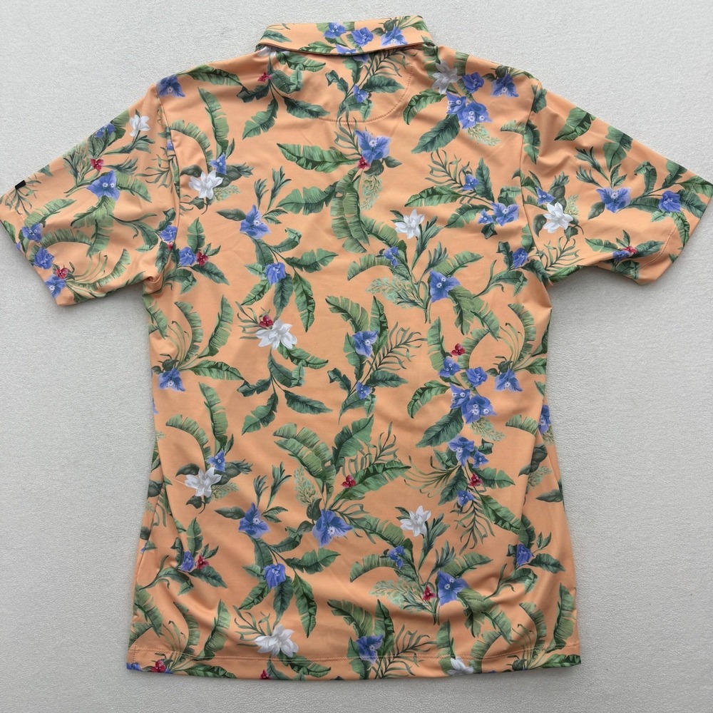 Bad Birdie Mens XXL 2XL Core Polo Orange Flora Fiesta Golf Shirt 4 Way Stretch - Picture 3 of 6